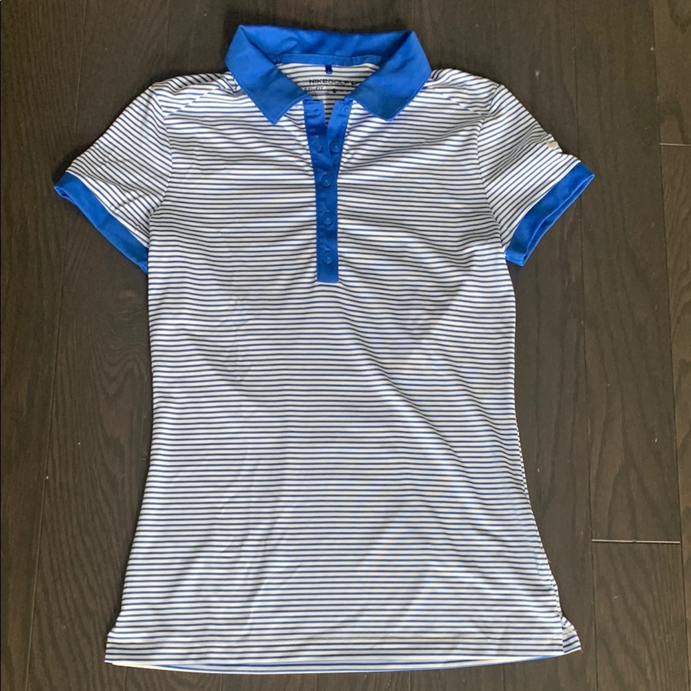 Nike Golf Women's Dri-fit Blue and White Striped Polo